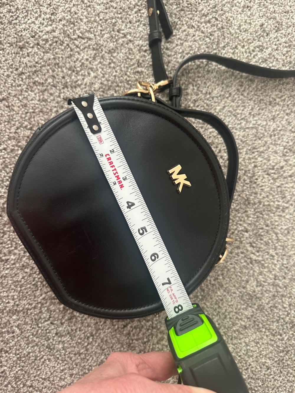 Michael Kors Black Canteen Round Leather Crossbody with Gold MK - Picture 5 of 6